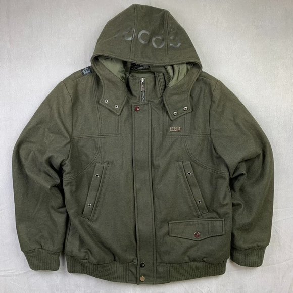 COOGI Other - Coogi Australia Men Jacket 2XL Green Wool Winter Coat Insulated Button Up Bomber